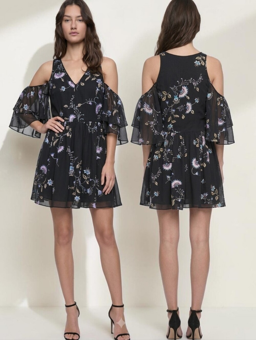 REBECCA MINKOFF Robbie Cold Shoulder Tropical Vine Shift Dress - Size M